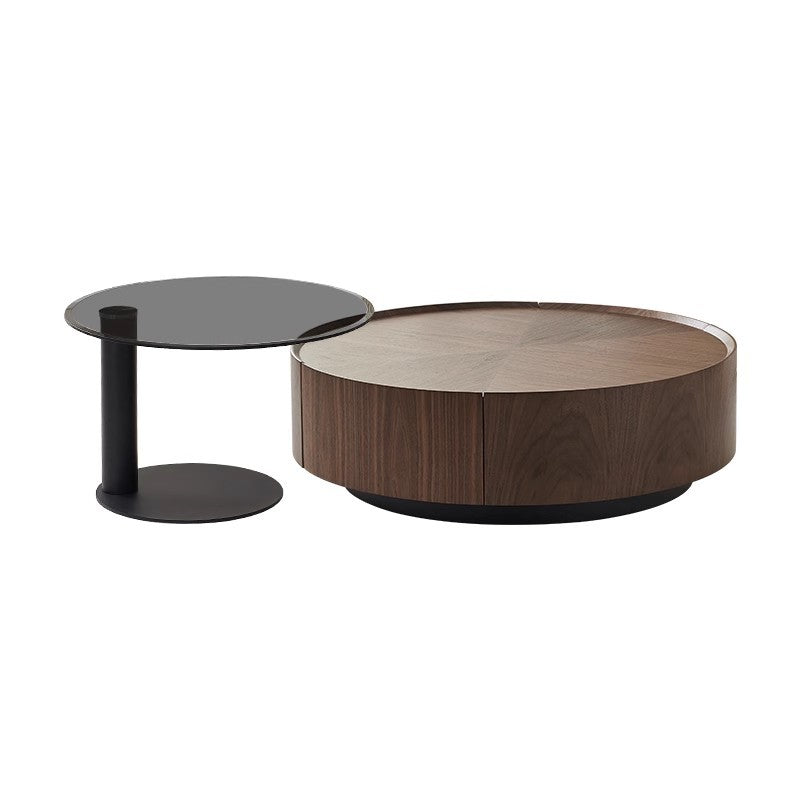 Italian minimalist quiet wind walnut color round coffee table modern simple small apartment living room storage coffee table combination