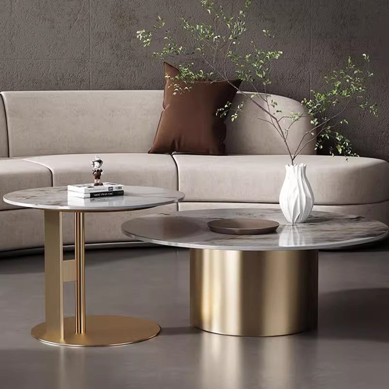 Coffee table living room household simple modern small apartment light luxury high sense round rock slab minimalist designer small coffee table