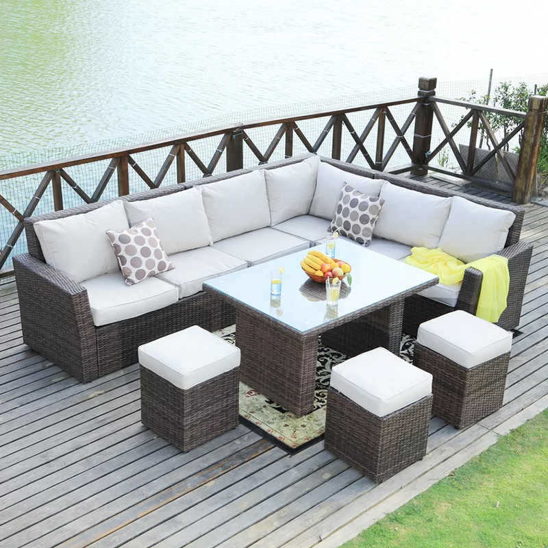 Outdoor rattan sofa courtyard combination three-person rattan chair sun protection waterproof living room rattan outdoor rattan art furniture villa