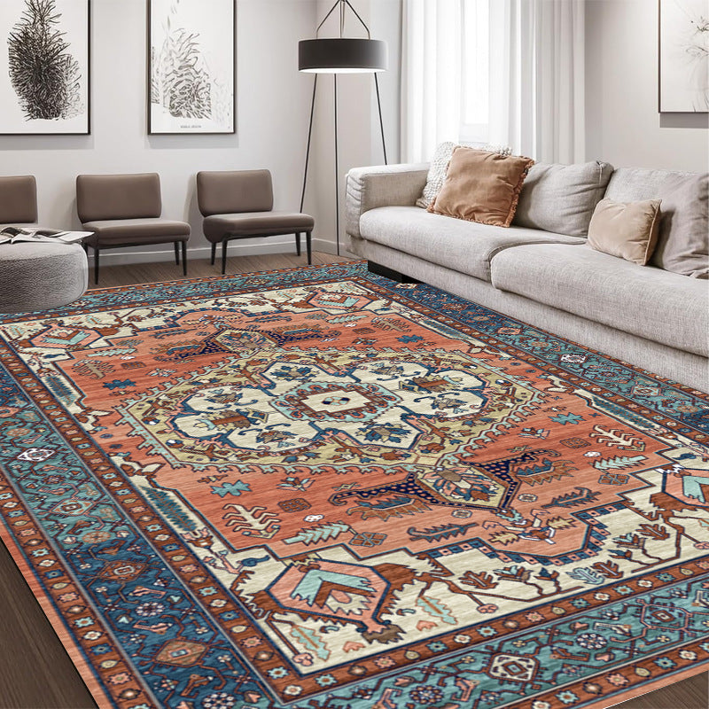 European and American abstract retro printing living room carpet, high penetration short hair foldable washed non-slip floor mat bedroom bed