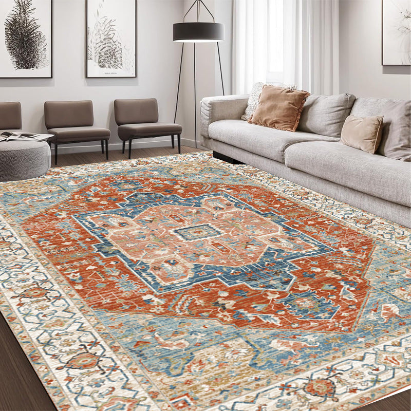 European and American abstract retro printing living room carpet, high penetration short hair foldable washed non-slip floor mat bedroom bed