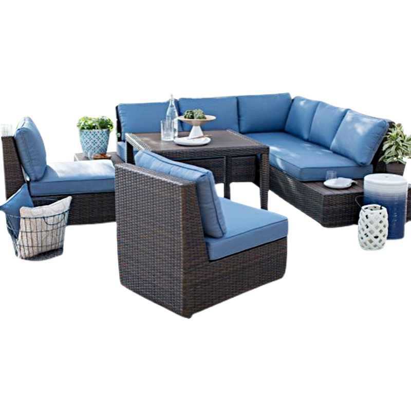 Balcony rattan furniture garden courtyard leisure rattan chair outdoor American country L-shaped corner combination sofa coffee table