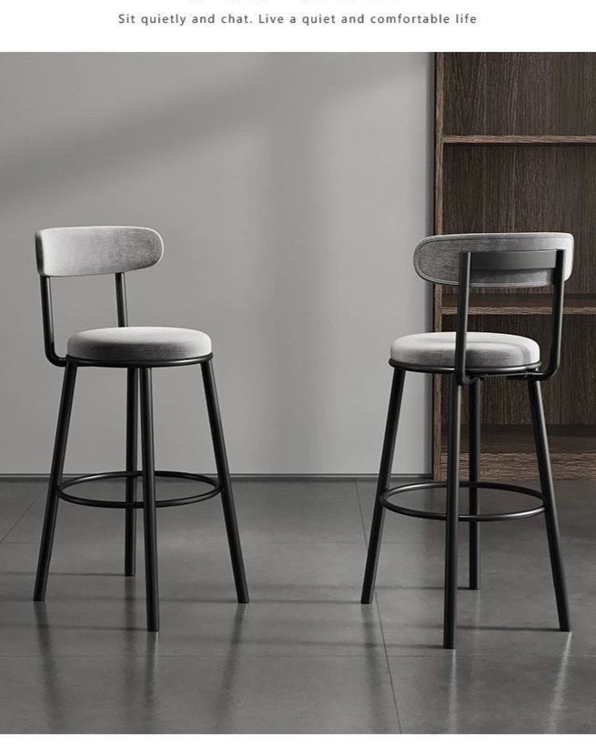 Modern simple wrought iron bar chair high stool Nordic home backrest bar chair light luxury black bar chair high chair
