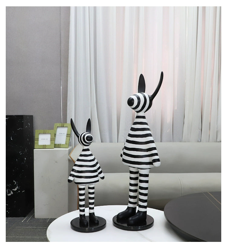 Modern minimalist black and white striped standing rabbit sculpture resin ornament living room bedroom TV cabinet home decoration