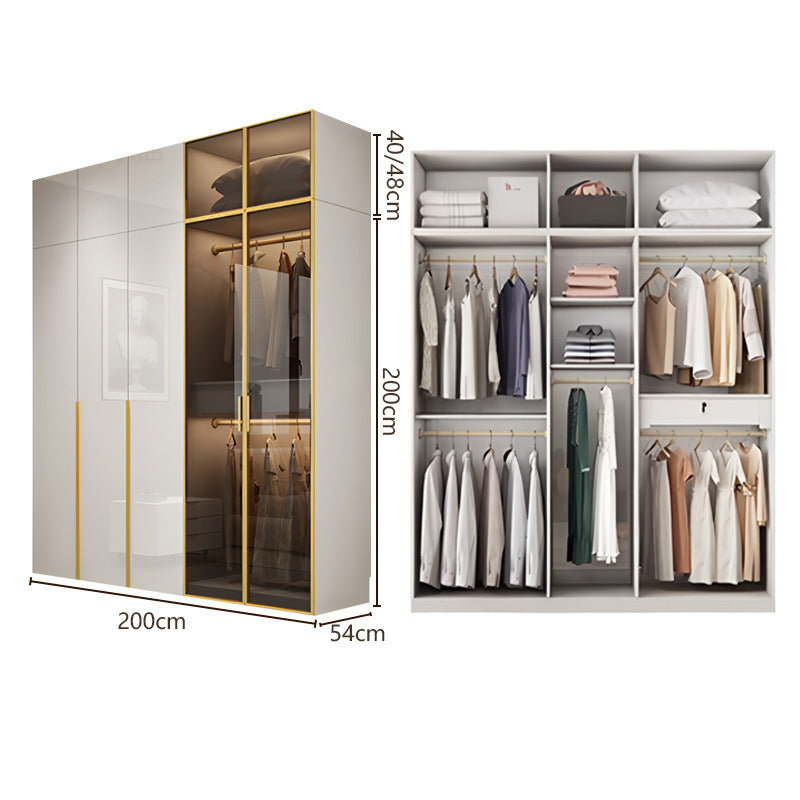 Glass door wardrobe modern minimalist bedroom household solid wood wardrobe bright paint cabinet furniture delivery
