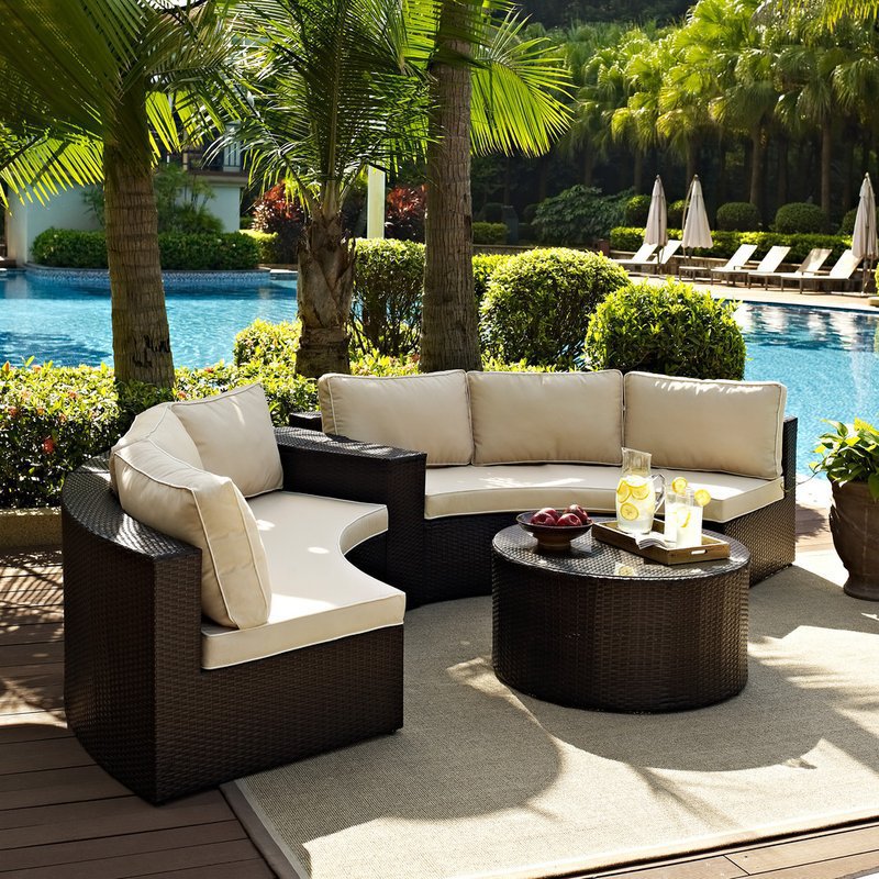 Rattan sofa combination courtyard garden leisure outdoor living room semi-circular arc rattan chair terrace outdoor furniture