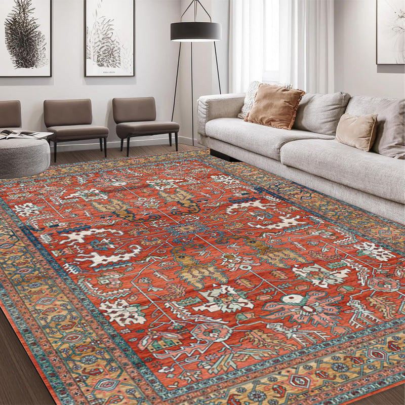 European and American abstract retro printing living room carpet, high penetration short hair foldable washed non-slip floor mat bedroom bed