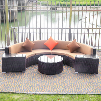 Rattan sofa combination courtyard garden leisure outdoor living room semi-circular arc rattan chair terrace outdoor furniture