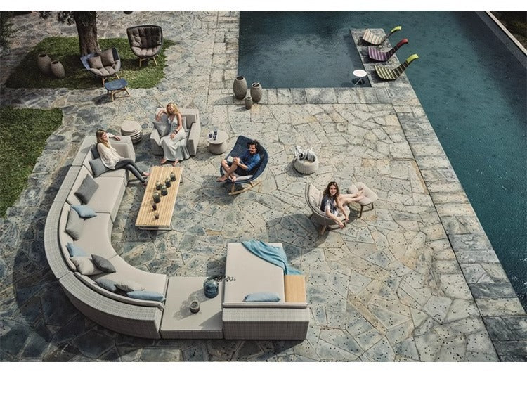 Villa courtyard leisure sofa simple design outdoor waterproof sunscreen hotel homestay rattan recliner furniture combination