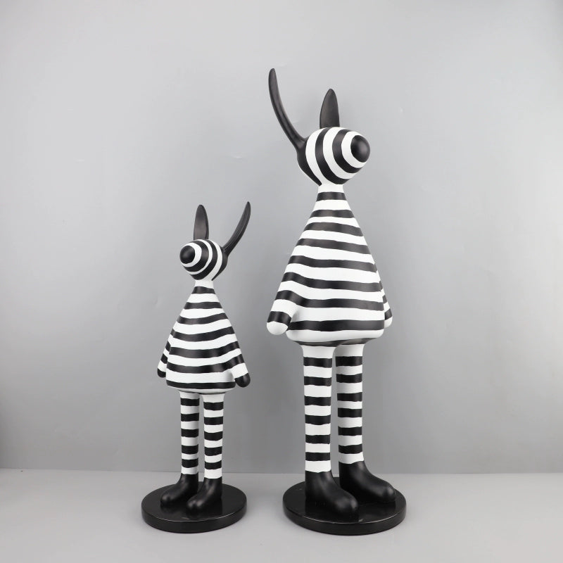 Modern minimalist black and white striped standing rabbit sculpture resin ornament living room bedroom TV cabinet home decoration