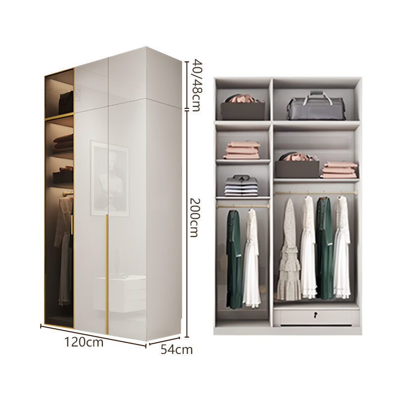 Glass door wardrobe modern minimalist bedroom household solid wood wardrobe bright paint cabinet furniture delivery
