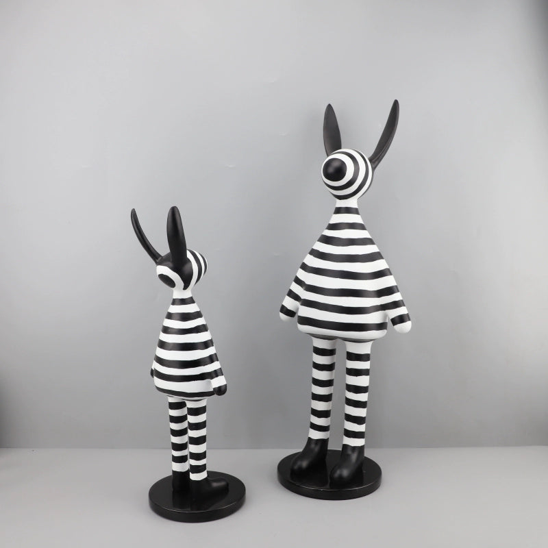 Modern minimalist black and white striped standing rabbit sculpture resin ornament living room bedroom TV cabinet home decoration