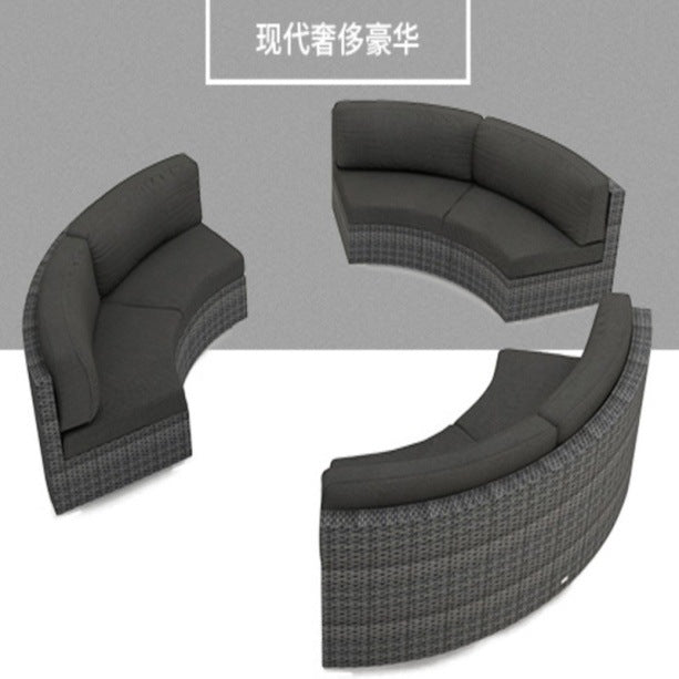 Rattan sofa combination courtyard garden leisure outdoor living room semi-circular arc rattan chair terrace outdoor furniture