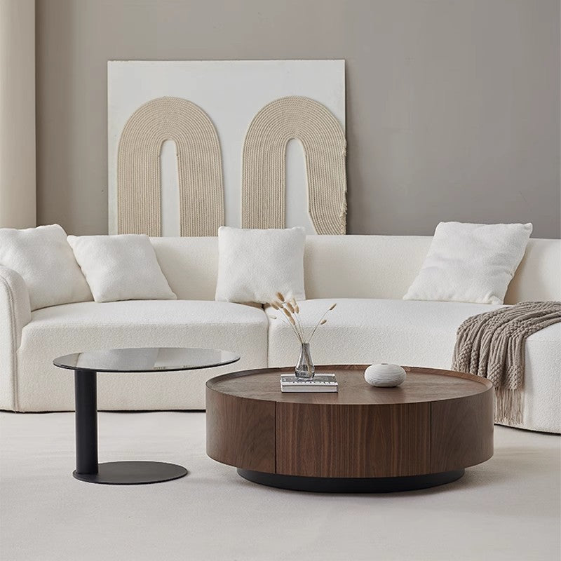 Italian minimalist quiet wind walnut color round coffee table modern simple small apartment living room storage coffee table combination