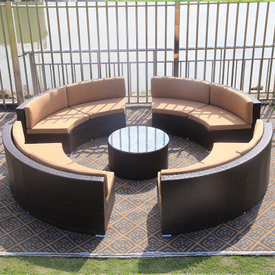 Rattan sofa combination courtyard garden leisure outdoor living room semi-circular arc rattan chair terrace outdoor furniture