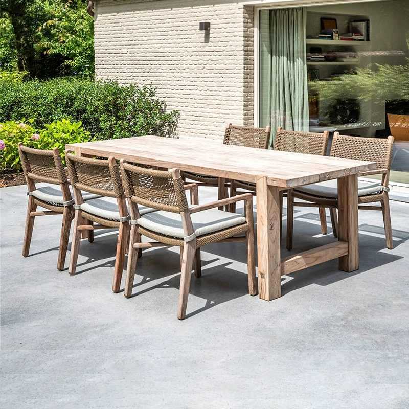 Outdoor table and chair courtyard villa teak long table waterproof homestay outdoor terrace garden solid wood dining table and chair combination