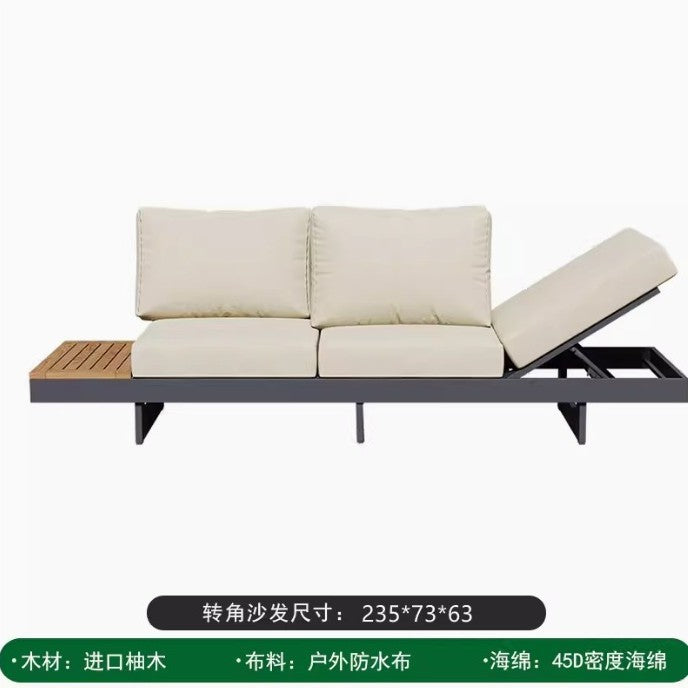 Outdoor sofa corner teak aluminum alloy tea table courtyard leisure villa hotel antiseptic wood combination open-air furniture