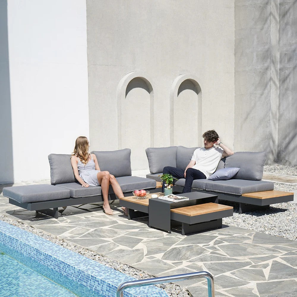 Outdoor sofa corner teak aluminum alloy tea table courtyard leisure villa hotel antiseptic wood combination open-air furniture