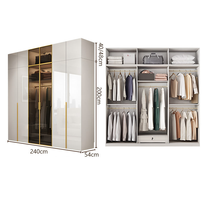 Glass door wardrobe modern minimalist bedroom household solid wood wardrobe bright paint cabinet furniture delivery