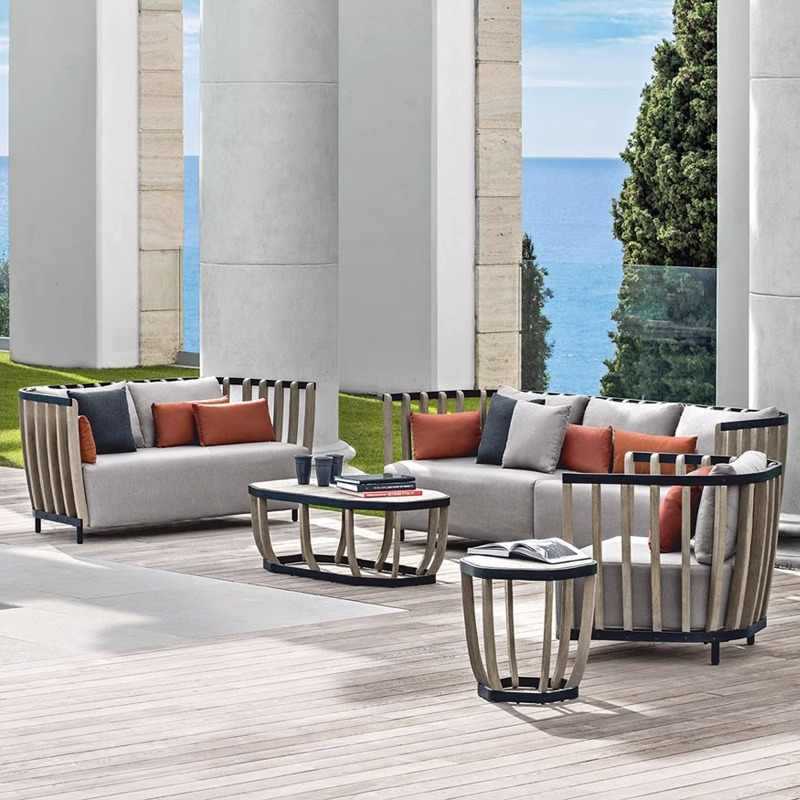 Outdoor sofa teak villa leisure combination rattan chair solid wood coffee table outdoor garden courtyard model furniture
