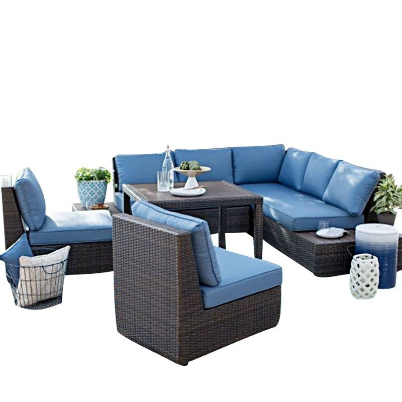 Balcony rattan furniture garden courtyard leisure rattan chair outdoor American country L-shaped corner combination sofa coffee table