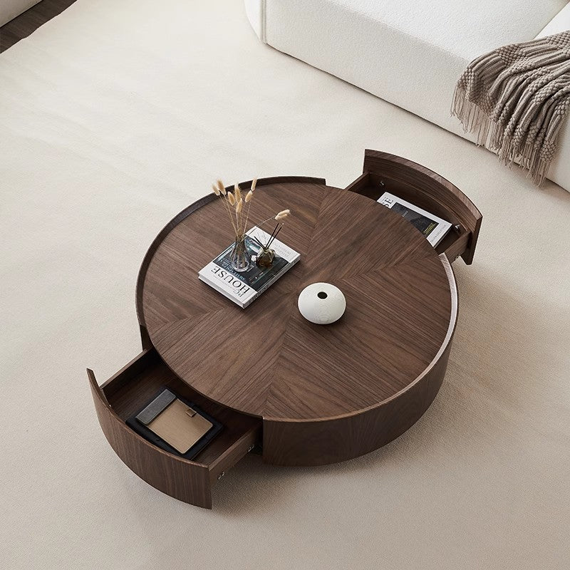 Italian minimalist quiet wind walnut color round coffee table modern simple small apartment living room storage coffee table combination