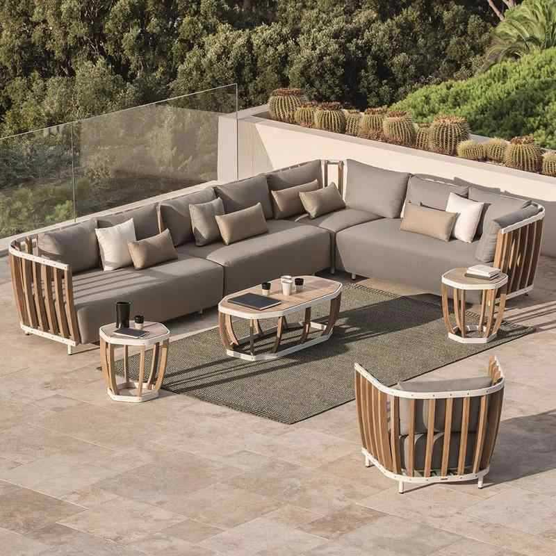 Outdoor sofa teak villa leisure combination rattan chair solid wood coffee table outdoor garden courtyard model furniture