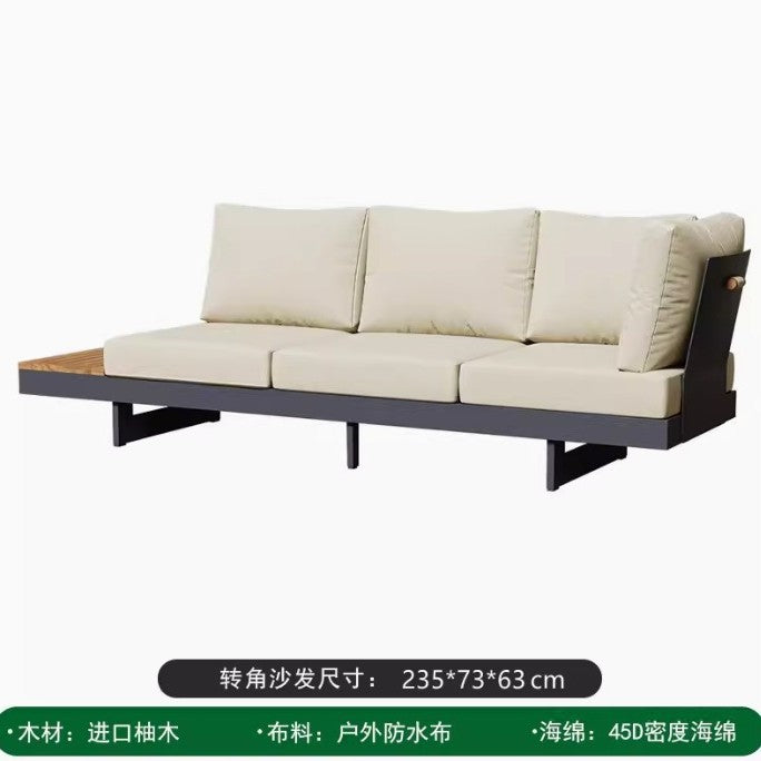 Outdoor sofa corner teak aluminum alloy tea table courtyard leisure villa hotel antiseptic wood combination open-air furniture