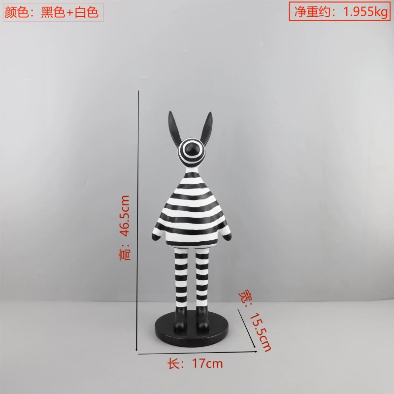 Modern minimalist black and white striped standing rabbit sculpture resin ornament living room bedroom TV cabinet home decoration