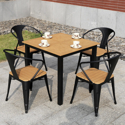 Outdoor tables and chairs plastic wood combination five-piece coffee shop courtyard garden wrought iron tables and chairs outdoor balcony leisure tables and chairs