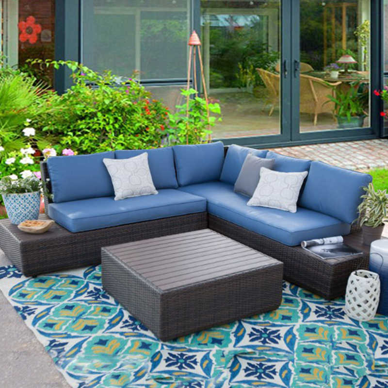 Balcony rattan furniture garden courtyard leisure rattan chair outdoor American country L-shaped corner combination sofa coffee table