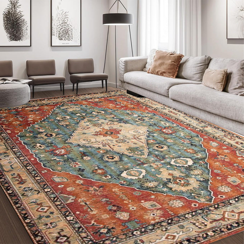 European and American abstract retro printing living room carpet, high penetration short hair foldable washed non-slip floor mat bedroom bed