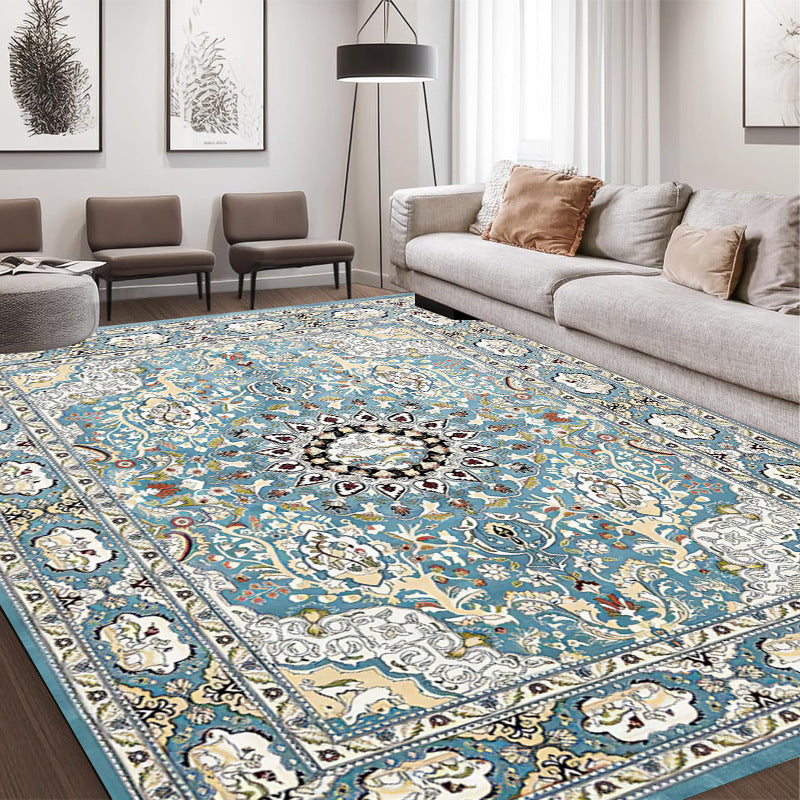 European and American abstract retro printing living room carpet, high penetration short hair foldable washed non-slip floor mat bedroom bed