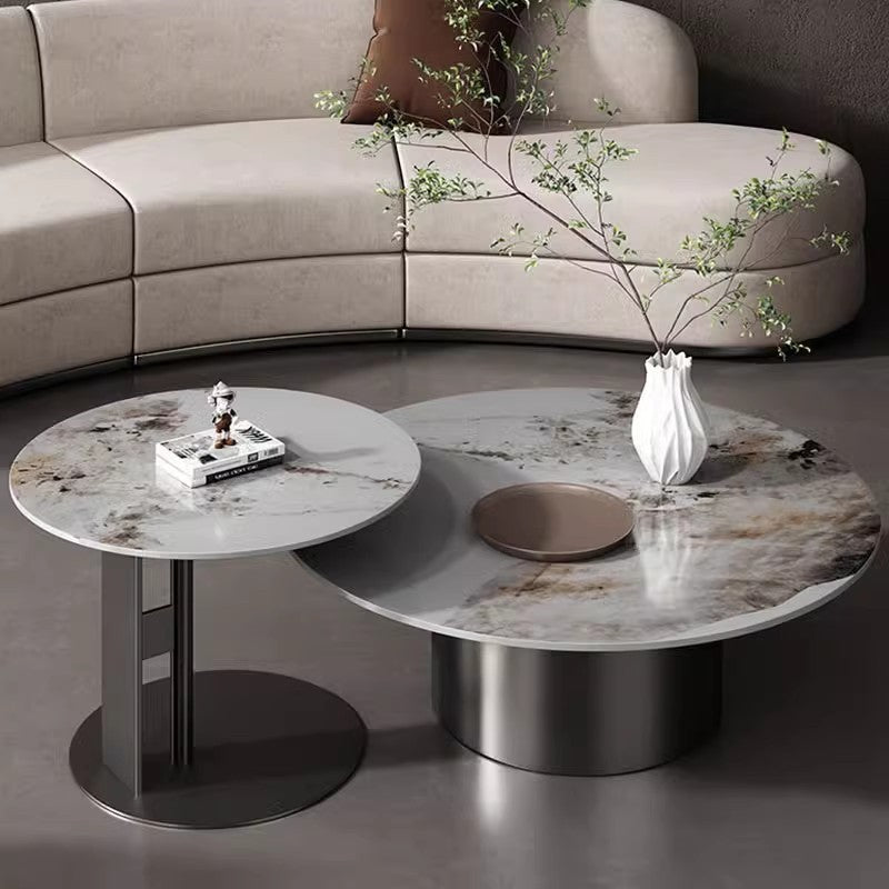Coffee table living room household simple modern small apartment light luxury high sense round rock slab minimalist designer small coffee table