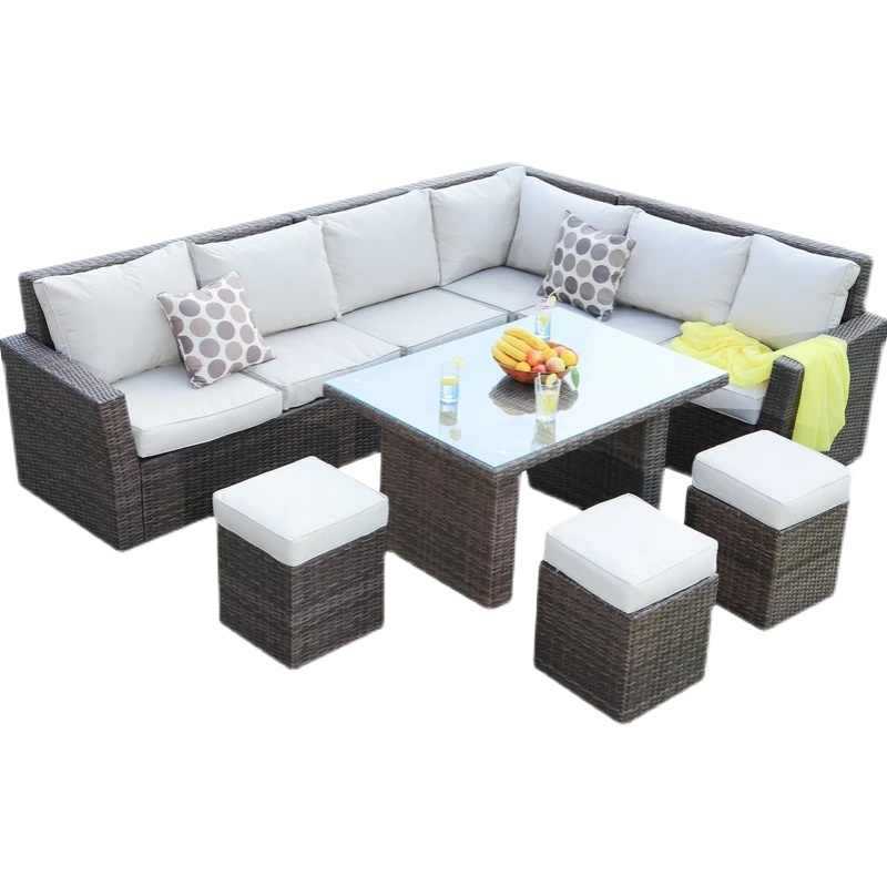 Outdoor rattan sofa courtyard combination three-person rattan chair sun protection waterproof living room rattan outdoor rattan art furniture villa