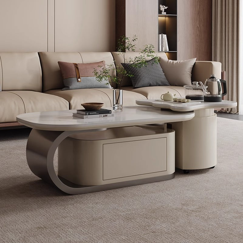Rock slab coffee table living room 2025 new household small apartment modern light luxury high-end sense with kettle to make tea