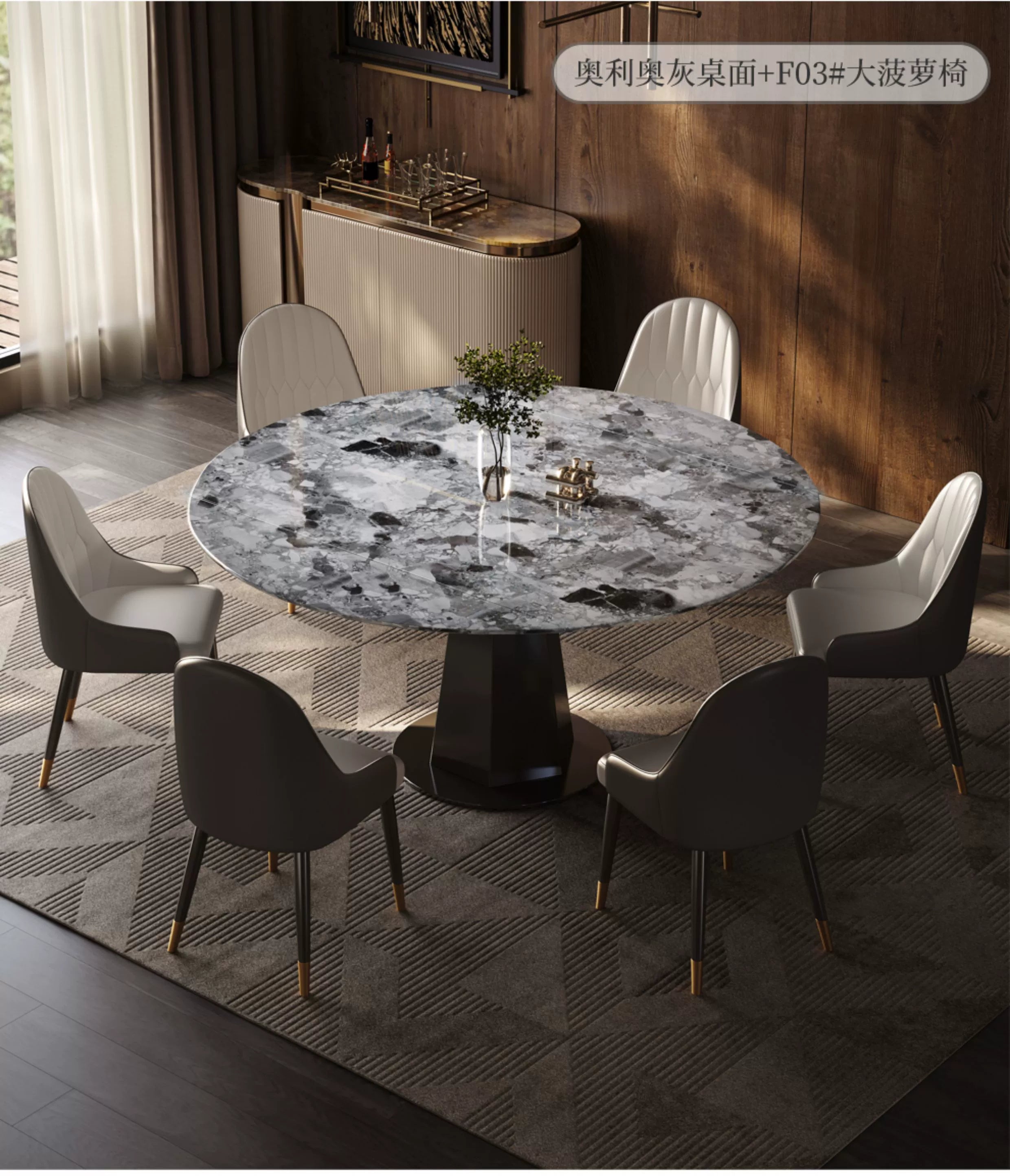 Italian light luxury microcrystalline stone dining table and chair combination small apartment rotating telescopic square circle dual-purpose household marble dining table