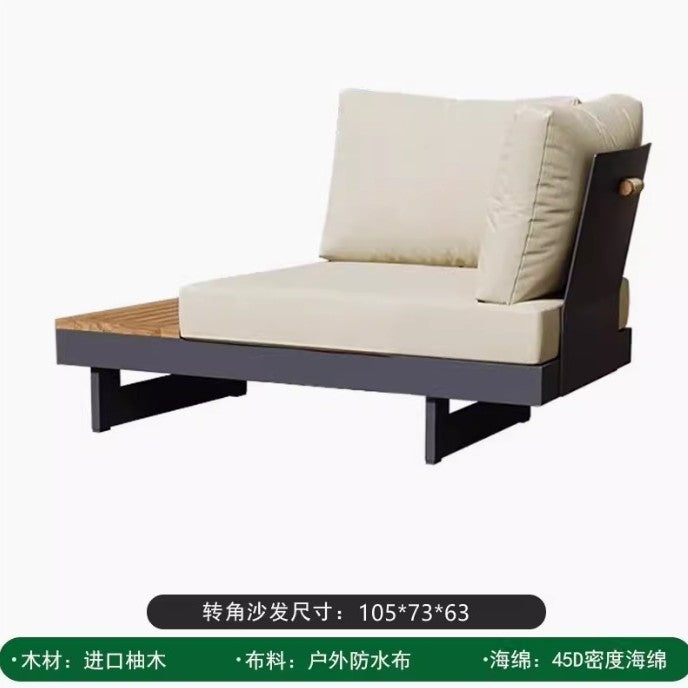 Outdoor sofa corner teak aluminum alloy tea table courtyard leisure villa hotel antiseptic wood combination open-air furniture
