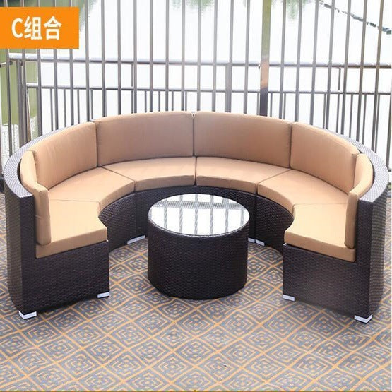 Rattan sofa combination courtyard garden leisure outdoor living room semi-circular arc rattan chair terrace outdoor furniture