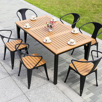 Outdoor tables and chairs plastic wood combination five-piece coffee shop courtyard garden wrought iron tables and chairs outdoor balcony leisure tables and chairs