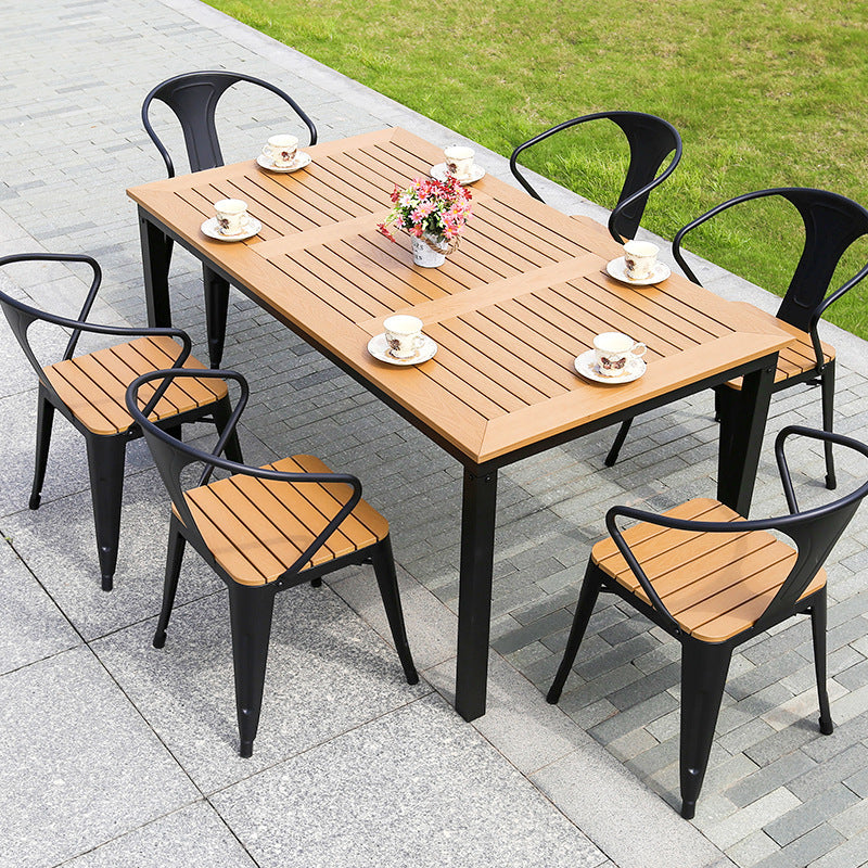 Outdoor tables and chairs plastic wood combination five-piece coffee shop courtyard garden wrought iron tables and chairs outdoor balcony leisure tables and chairs