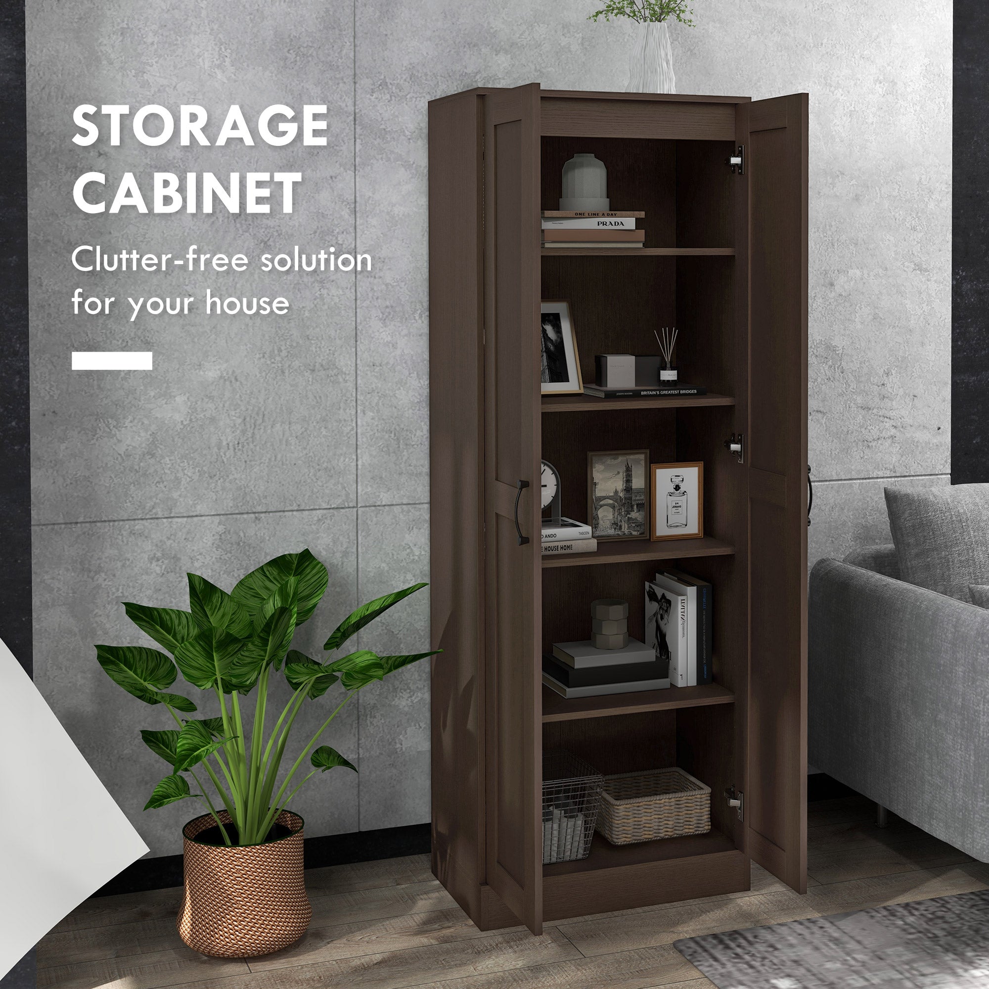 HOMCOM Storage Cabinet w/ Adjustable Shelves, Pantry, Coffee