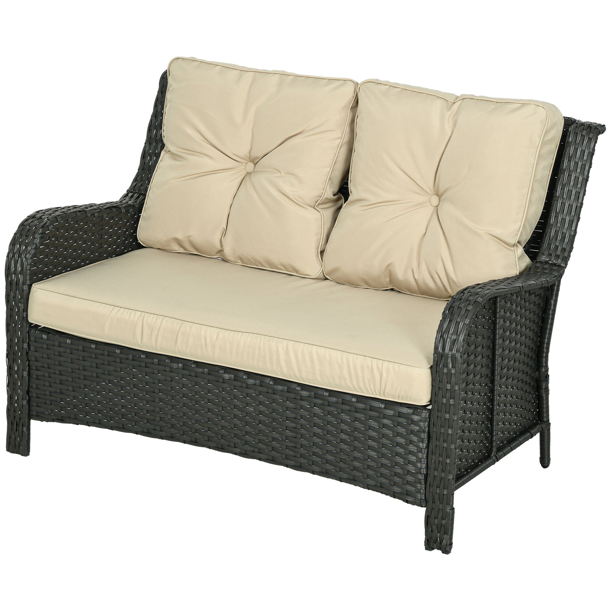 Outsunny 3-Seater Outdoor Sofa w/ 4" Thick Cushions, Outdoor Couch, Beige