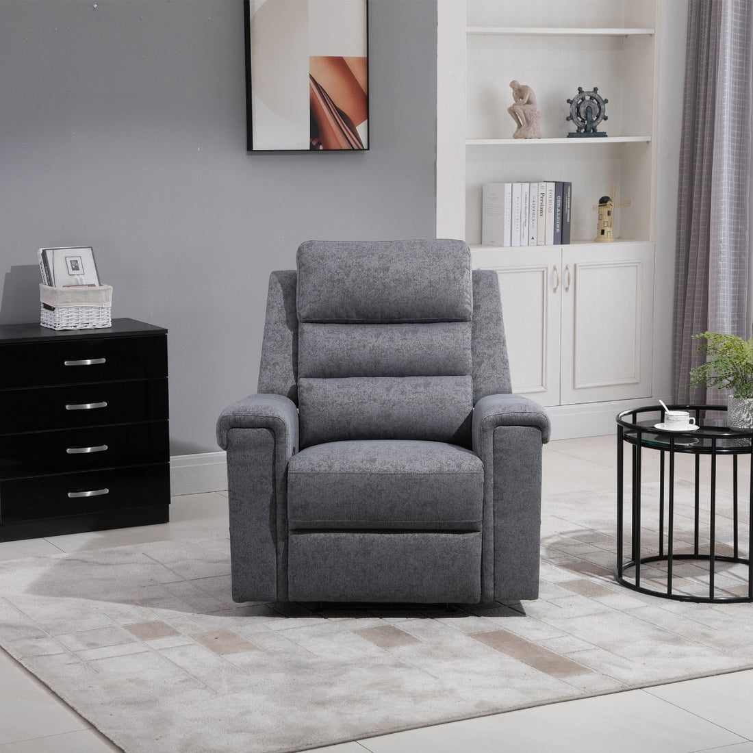 HOMCOM Modern Recliner Chair Linen Fabric Single Sofa Home Theater Seating with Overstuffed Armrest and Back, Grey