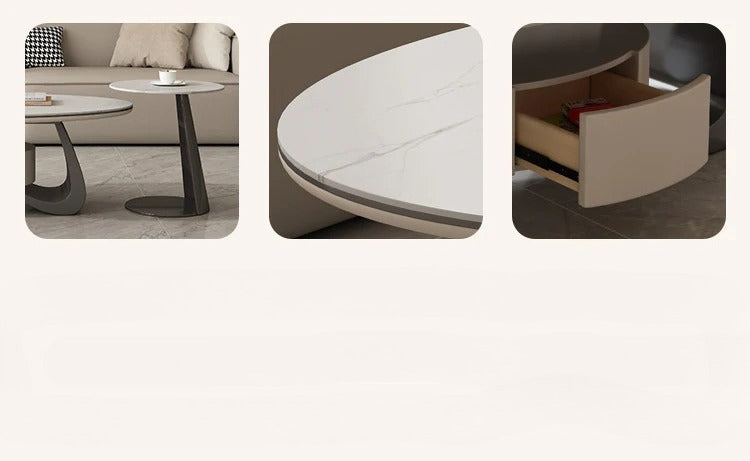 Light luxury living room with drawers coffee table household Italian small apartment simple oval rock slab tea table 2024 new