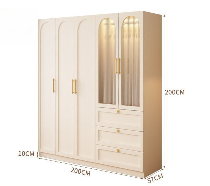 Wardrobe household bedroom solid wood cabinet to top opposite door glass combination large wardrobe with drawers combination cabinet factory