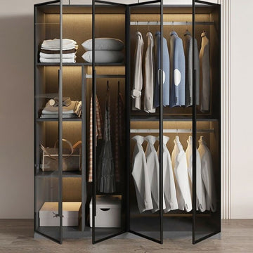 Light luxury wardrobe household bedroom solid wood small apartment wardrobe modern simple locker free installation glass cabinet