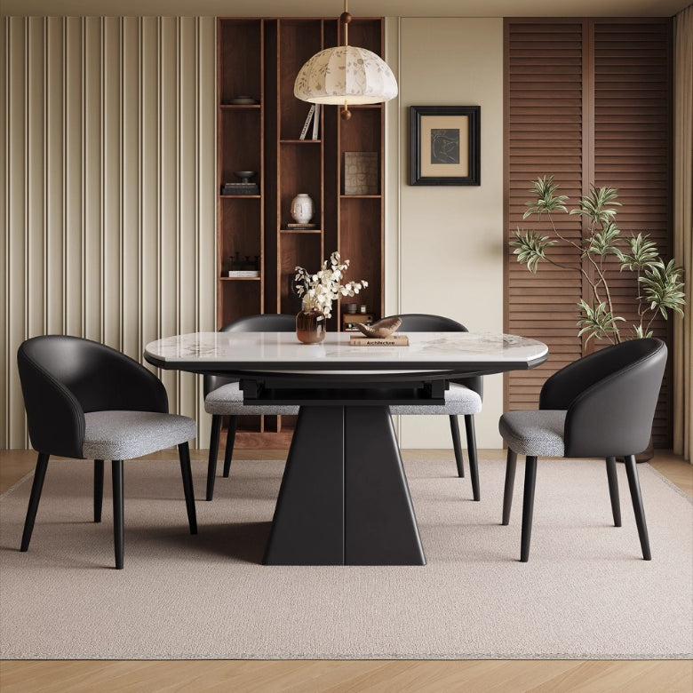Italian light luxury small apartment retractable folding rock slab dining table household square and round dual-purpose dining chair combination dining table