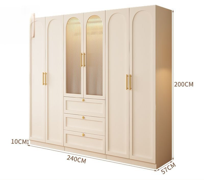 Wardrobe household bedroom solid wood cabinet to top opposite door glass combination large wardrobe with drawers combination cabinet factory