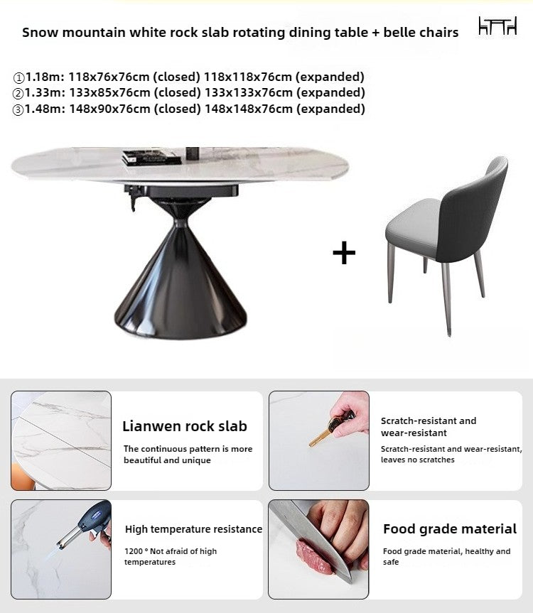 Italian light luxury rotating rock slab dining table household small apartment square and round dual-purpose retractable folding dining table and chair combination